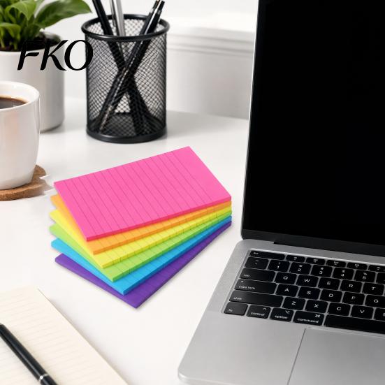 Reminder Stick Notes 6 Pcs Lined Notes, 6x4in Ruled Self-Stick Pads, 45 Sheets/Pad Colorful Sheet Adhesive Sticking Memo Pads for to Do List,