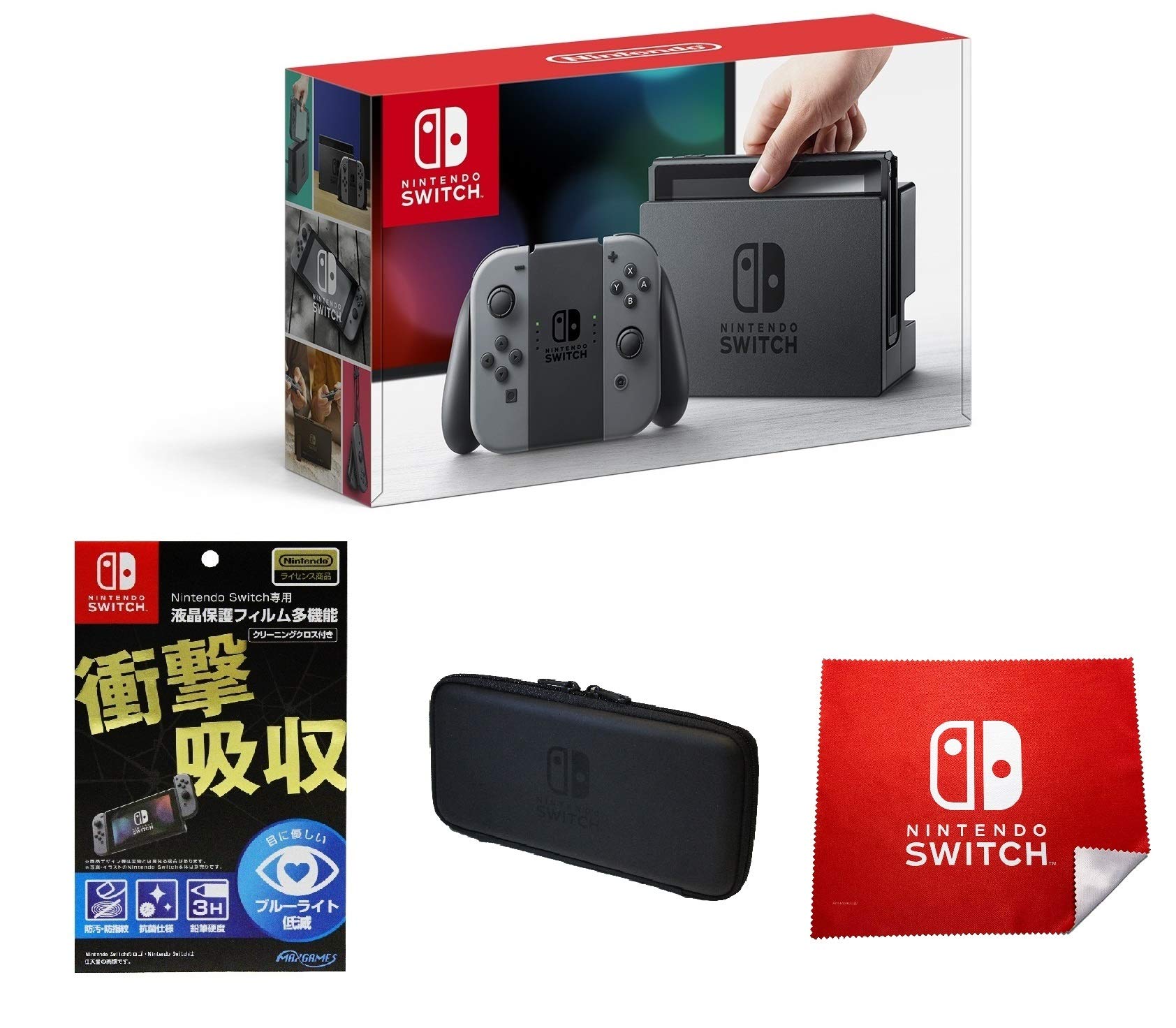 

Nintendo Switch main unit LCD protective film with licensed Exclusive smart pouch black Microfiber cloth [Joy-Con (L)/(R) Gray] & multi-function сірий колір