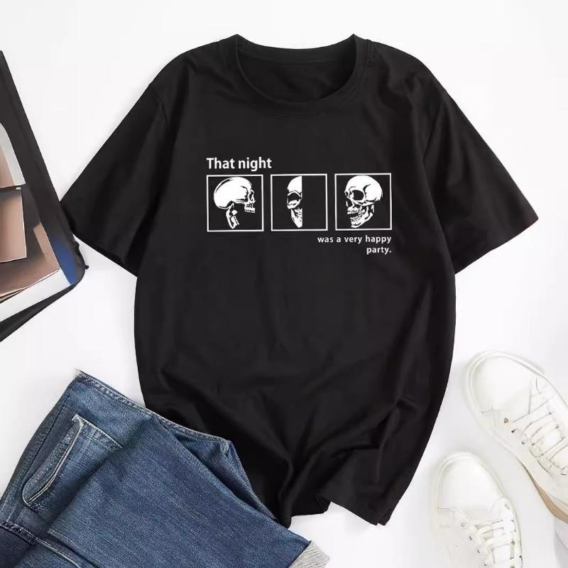 Men's Skeleton Letter Printed Loose Round Neck Short Sleeve T-shirt for Men Shirt