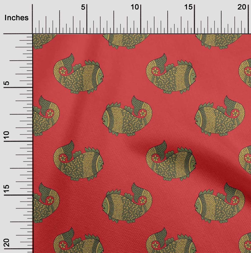 oneOone Cotton Flex Fabric Fish Block Printed Fabric 1 Yard 40 Inch Wide
