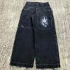 Mens Y2K Streetwear Denim Pants Loose Fit High Waist Retro Graphic Straight Leg Jeans