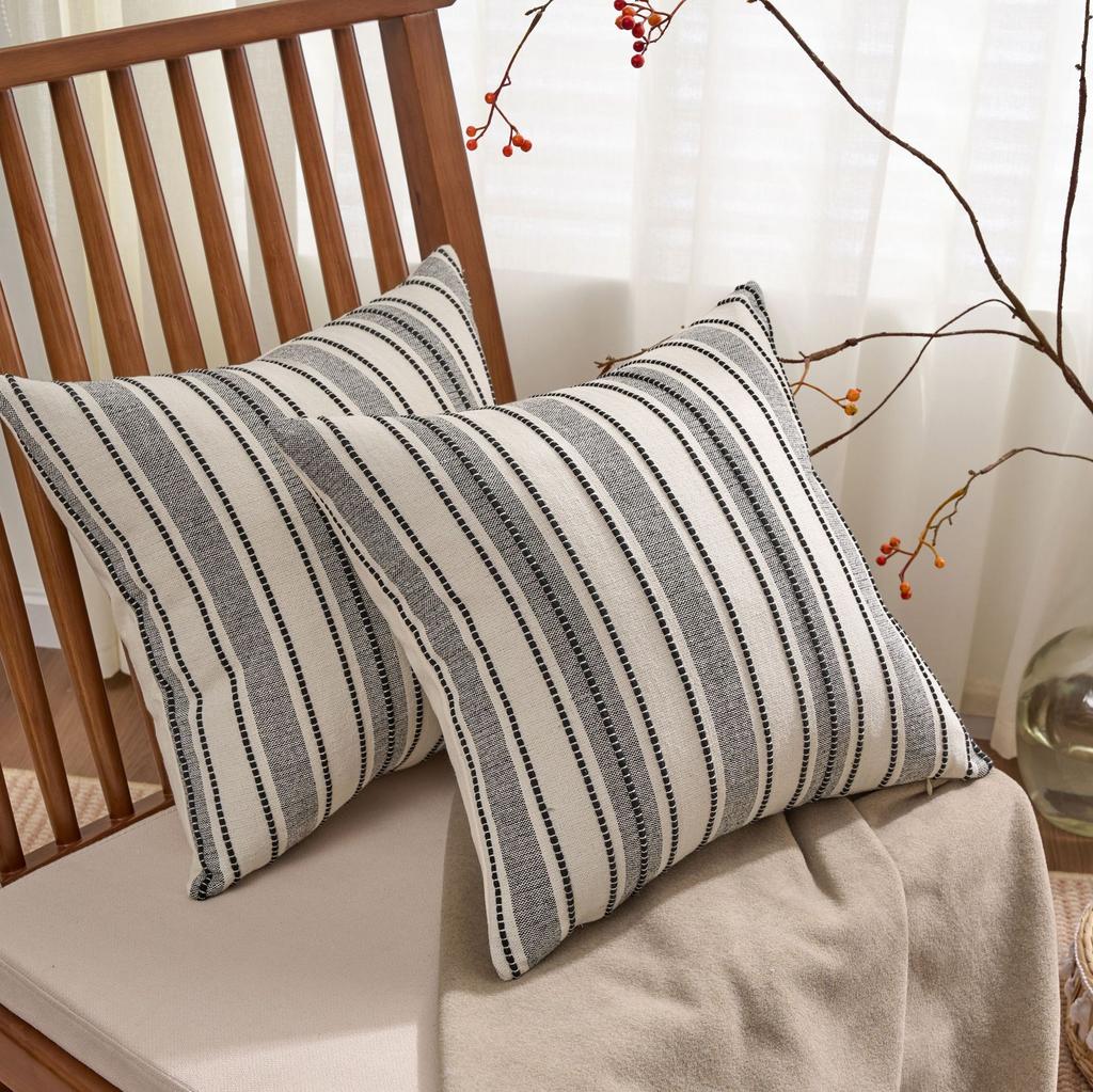 Federe Cuscino Decorativo Strisciate Texturizzate Stile Boho Farmhouse per Arredo Casa Soggiorno Letto