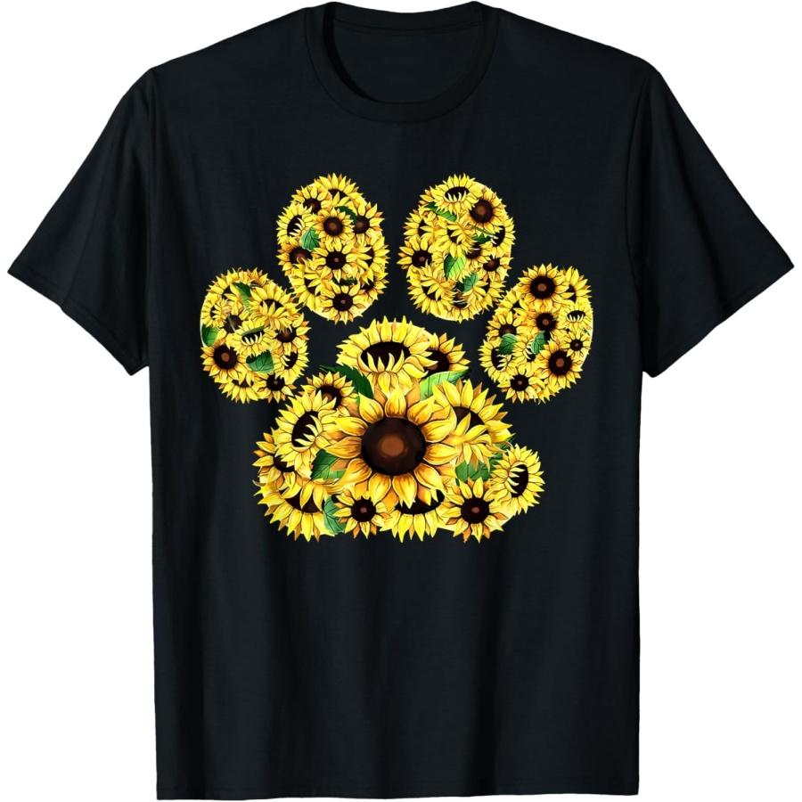 Sunflower Paw Print Dog Lovers Puppy Dog Mom Men Women Kids T-Shirt S