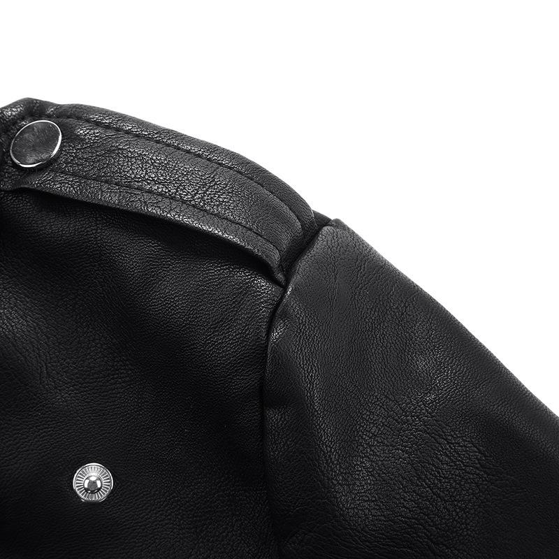European Spring Women's Short Leather Motorcycle Jacket with Lapel Collar