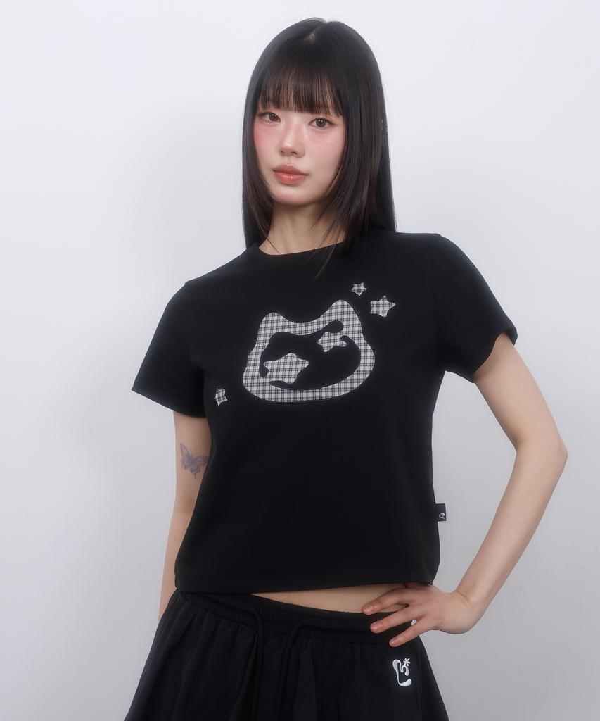 LMR Cat Symbol Applique Short Sleeve T-Shirt Black