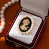 Sophisticated Vintage Cameo Brooch Beauty's Head Pearls Accented Alloy Corsage Pin Jewelry for Dress Clothing