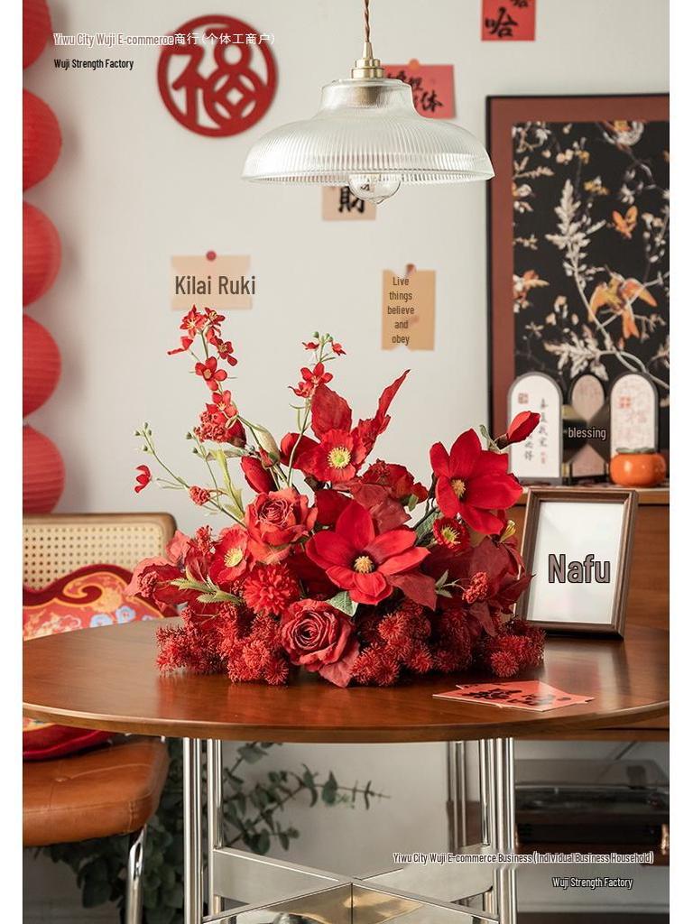 Red Wedding Banquet and Living Room Artificial Flower Decoration