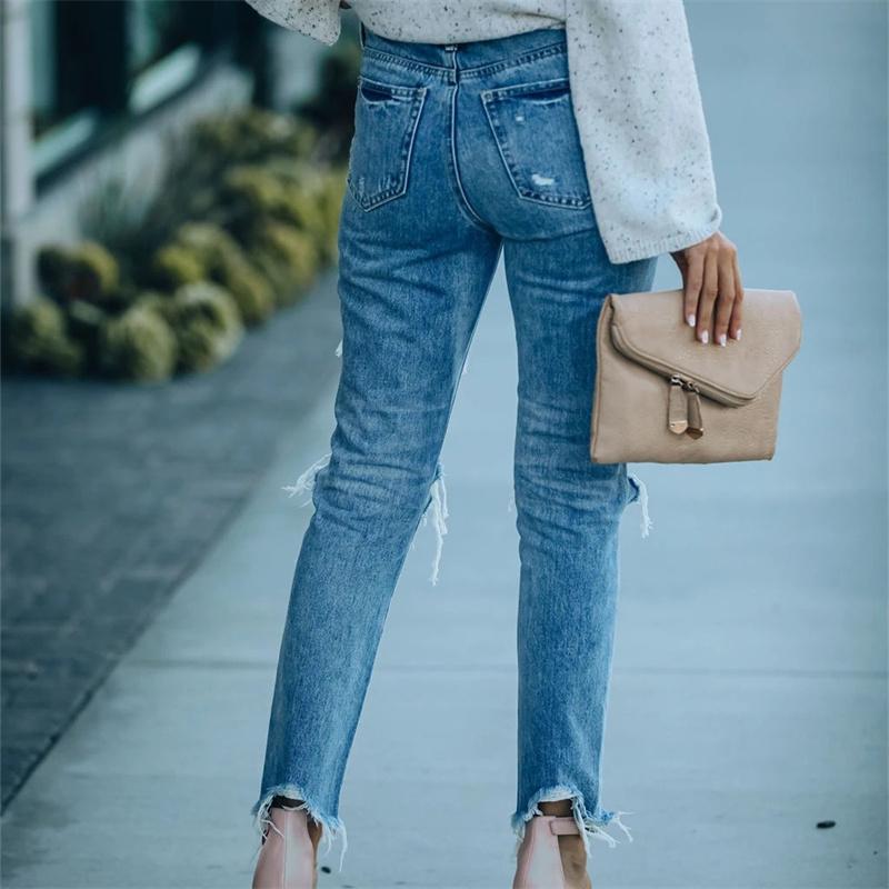 Spring 2022 Womens Fashion High Waist Y2k Women's Skinny Ripped Jeans Baggy Woman Denim Capris Pants Jean Mom Jeans Trousers