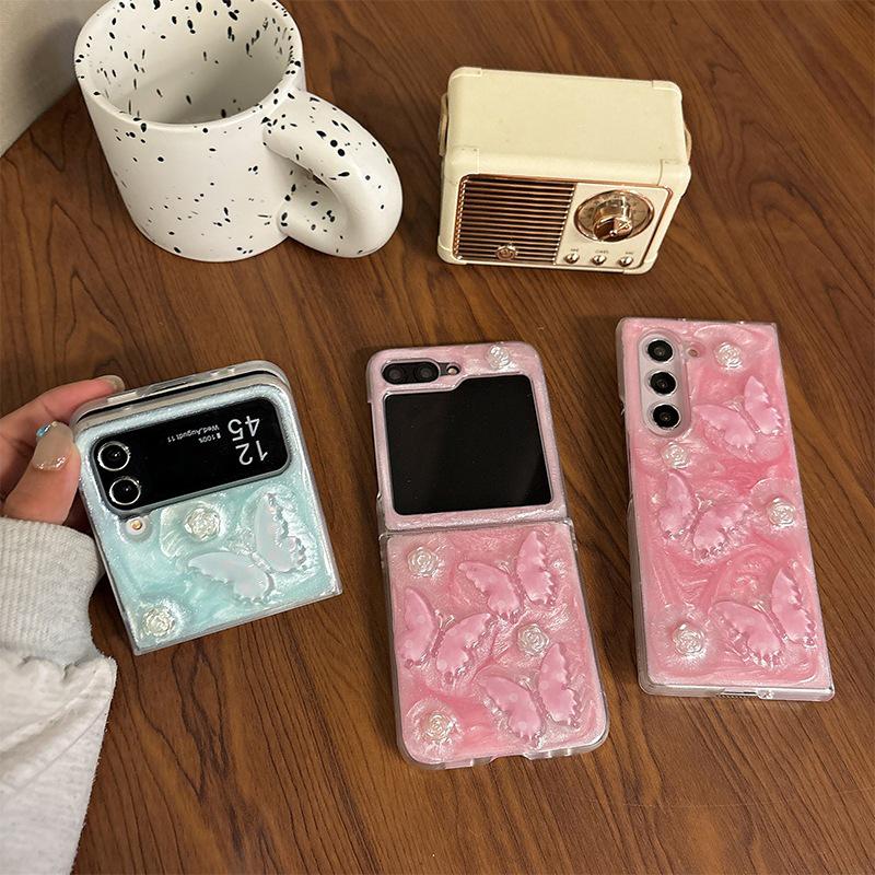 Butterfly Flower Resin Glitter Phone Case for Samsung Z Flip7/Z Fold8
