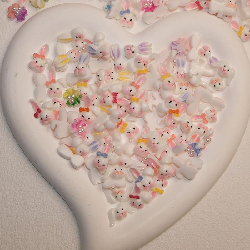 WTEMPO DIY Cute Rabbit Nail Decoration Kit Easter 3D Long Eared Rabbit Nail Accessories Resin Rabbit Head Designs Nail Art Supplies Party Ornaments