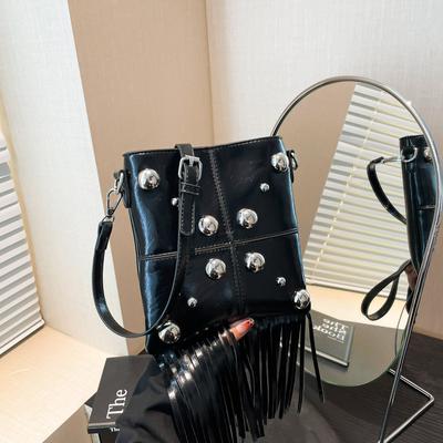 This Year's Popular Bag 2025 New European and American Personalized Rivet Shoulder Bag Fashion Fringe Trend Messenger Small Square Bag