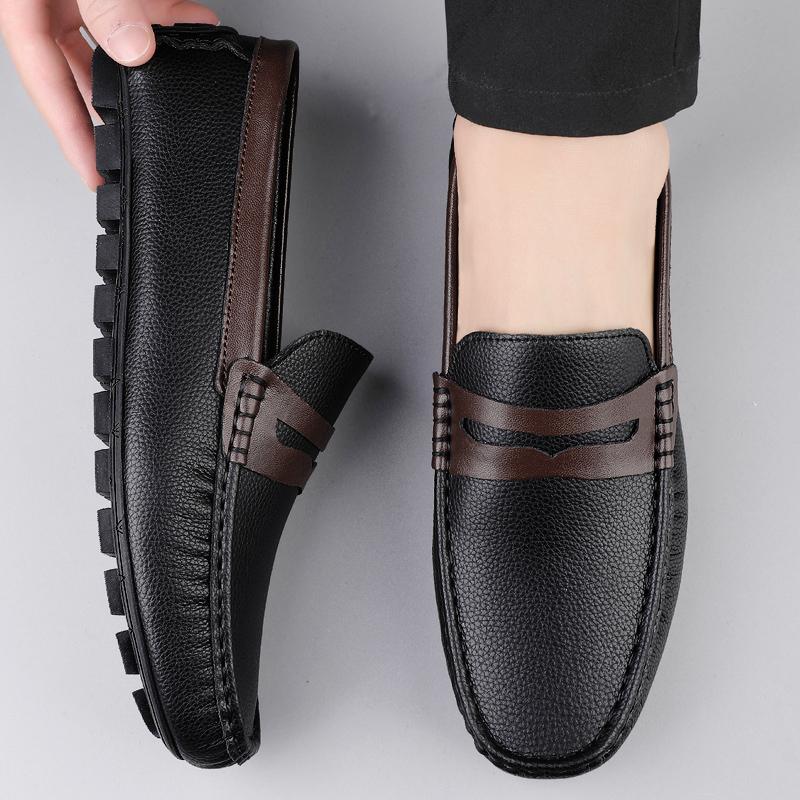 Fashionable Brand Men Handmade Leather Non-slip Casual Driving Flats Slip-on Shoes Comfy Gentleman Business Office Loafers Shoes