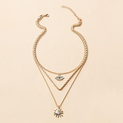 Devil's Eye Necklace, Alloy Jewelry Personalized Sun Pendant Women's Multi-layer Necklace Jewelry