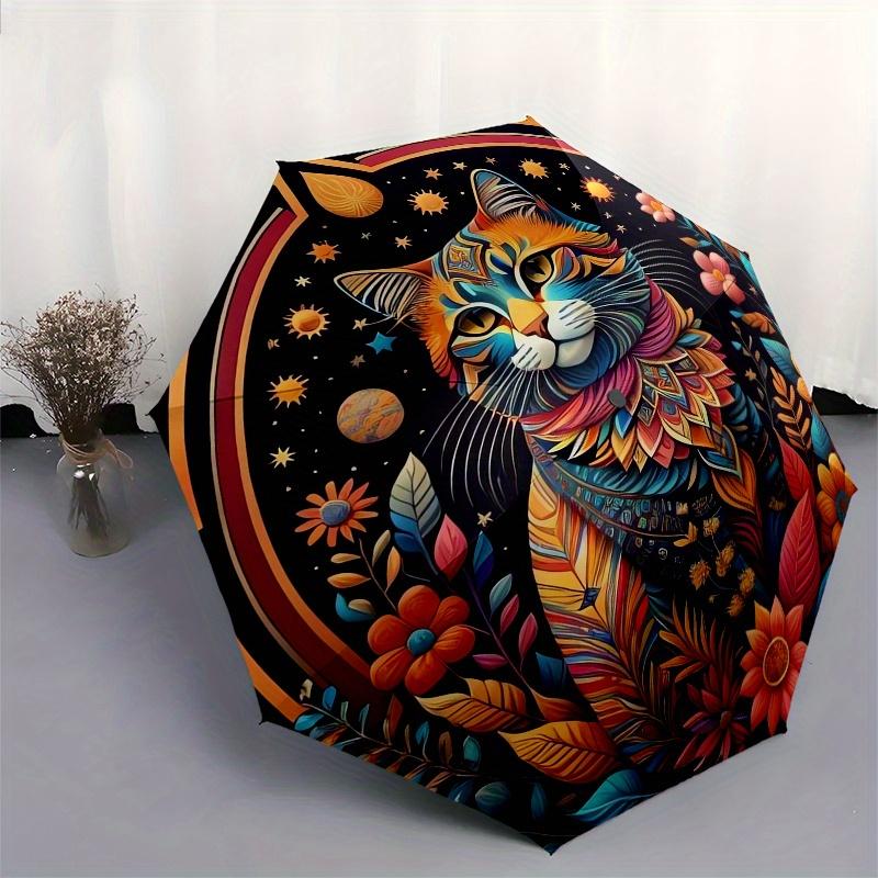 Colorful Mandala Cat Wall Art DecorUmbrella, PortableFold Compact Umbrella for Men & Women Gift