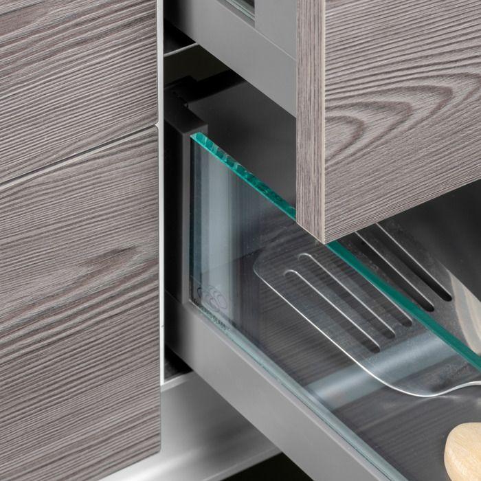 Emuca tiroir extérieur vertex 40kg côtés en verre 131mm de haut, 500mm de profondeur, acier &amp; aluminium et verre, gris anthracite