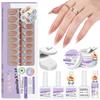 Saviland Nail Glue Gel Diamond Pink Nail Starter Gel Nail Fake Acrylic Thick UV Curing Nail Gel Fake Nail DIY Art Kit 4-in-1 Press-On Kit
