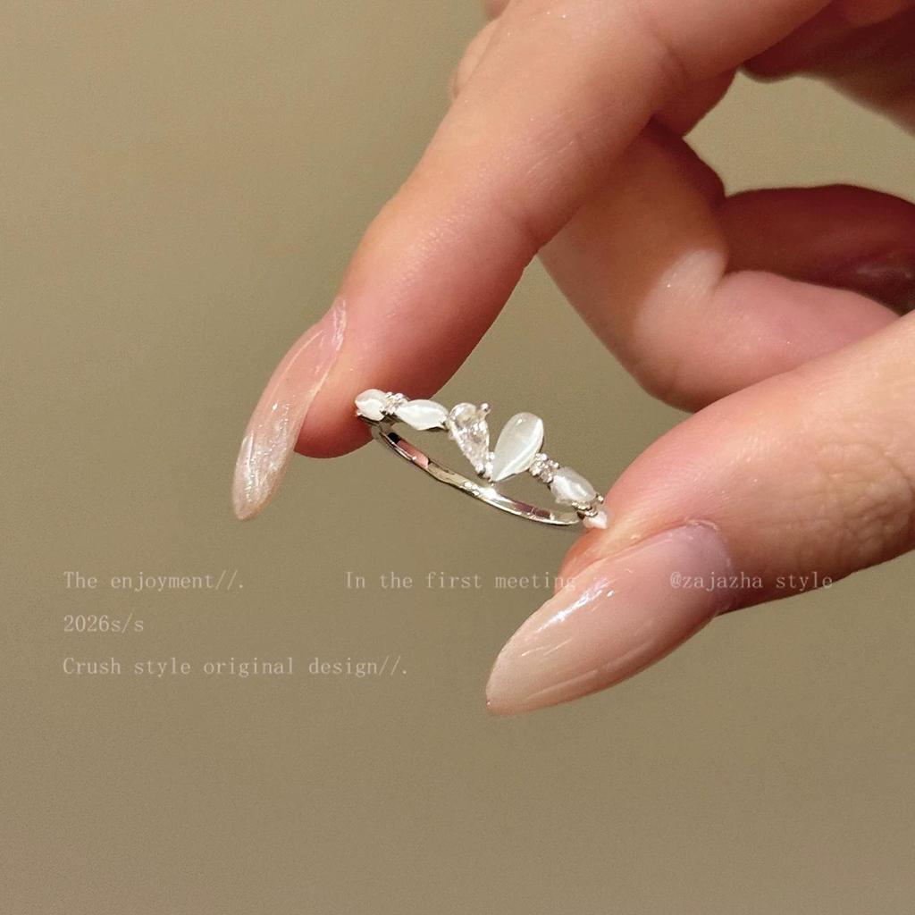 Stylish Silver Zircon Ring for Women - Light Luxury Open Design, Perfect for Index Finger