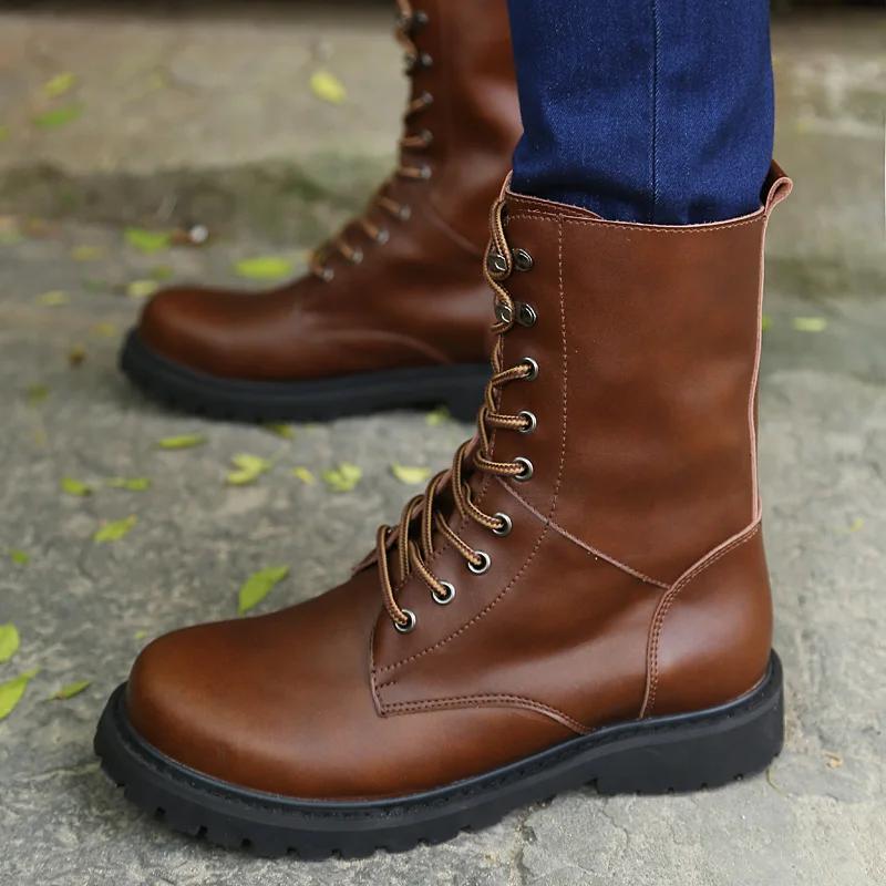 Fashion Motorcycle Boots Men Winter Shoes Warm Waterproof Men Leather Boots Footwear Cowboy Tactical Boots Men Casual Shoes Zapatillas