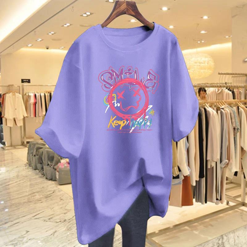 Women's Japanese Graffiti Print Loose Summer T-shirt - Short Sleeve, Versatile, Casual Style