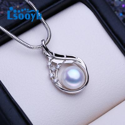 8–9 mm einzelne Perle, Süßwasser-Zuchtperlen-Anhänger, silberfarben, zierliche Halsketten, Schmuck, Geschenk für Frauen