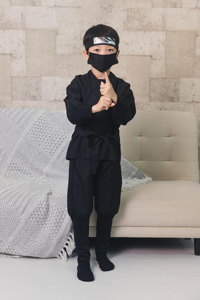 Clear Stone Halloween Ninja Cosplay Jet Black Costume, Black, Kids, 120cm,