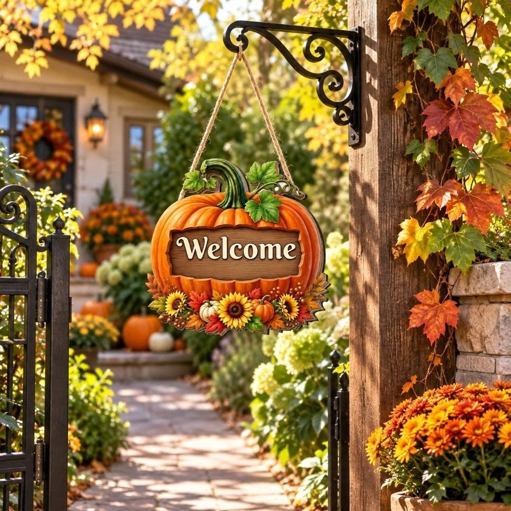 Pumpkin Welcome Hanging Sign Dwarf Door Decoration Fall Harvest Halloween Door Hanging Halloween