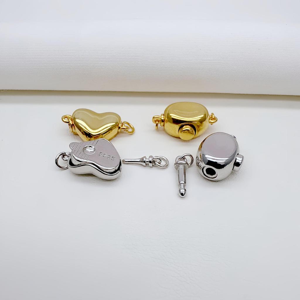 S925 Sterling Silver Heart Clasp Necklace & Bracelet Connector for 8-12mm DIY Pearl Accessories