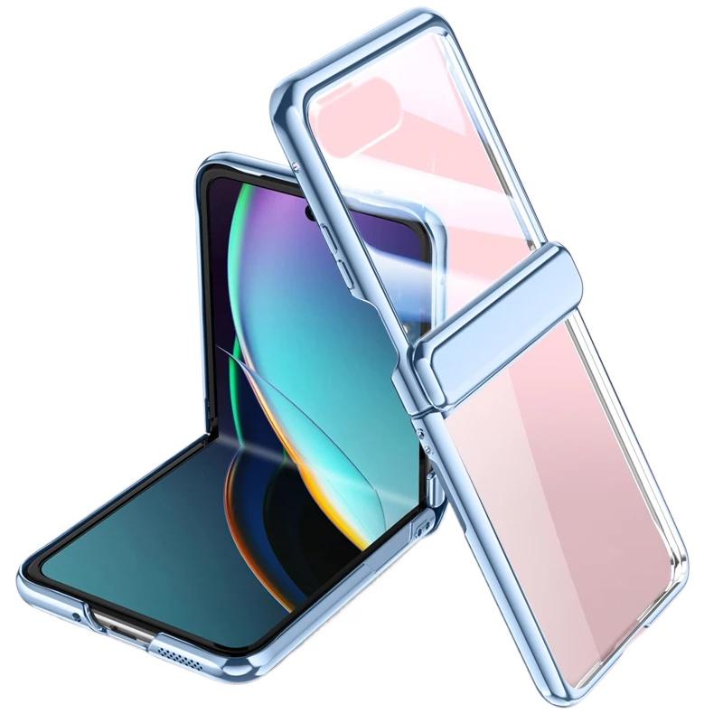 Transparente, galvanisierte, klappbare Scharnierspiegelfolie für Motorola Razr 40 Ultra-Hülle, All-Inclusive-Schutz, stoßfeste Hartabdeckung