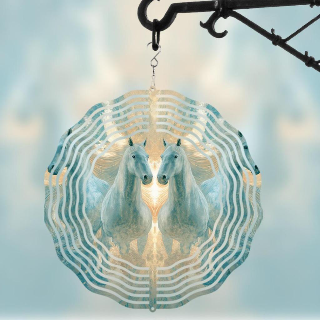 10 Inch Metal Wind Chime with 360 Degree Hanging Hook Artistic Horse Design for Garden Balcony Outdoor Decor All Seasons