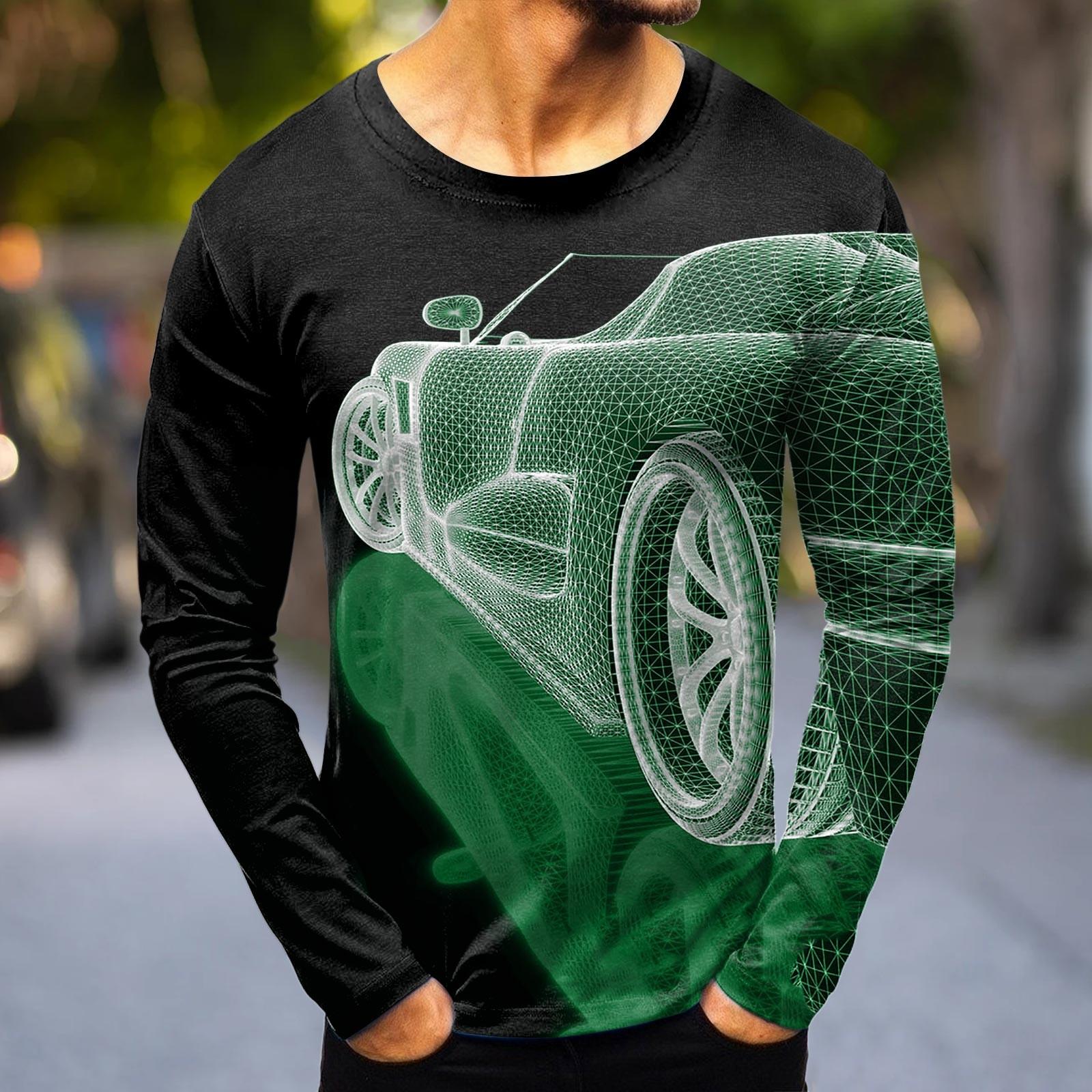 

Мужская мода повседневные рубашки с круглым вырезом и длинными рукавами с принтом в полоску, топы, блузки XXXL зелёный