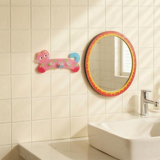Toothbrush Holder, Wall-Mounted Cat Shape, with 3 Slots No-Drill Installation Organizer, Strong Adhesive Storage Rack for Bathroom