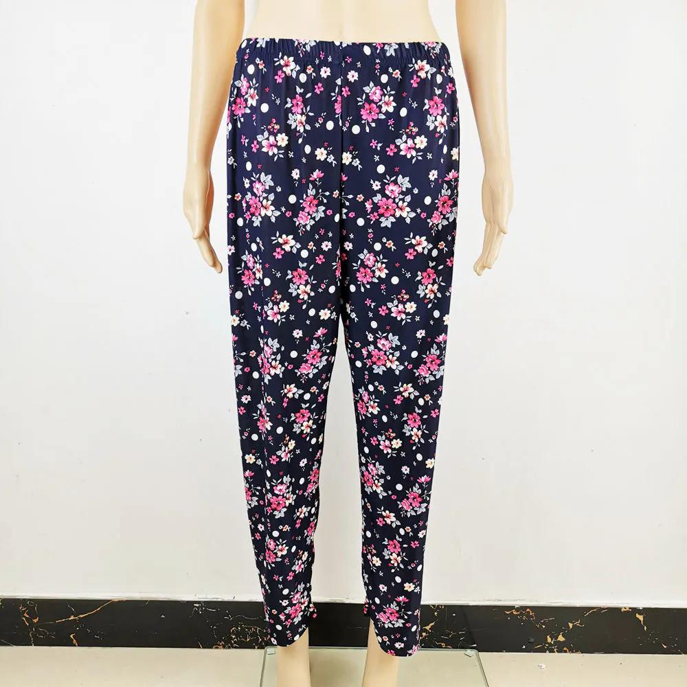 WTEMPO Women's Spring Summer Elastic High Waist Thin Printed Ice Silk Wide Leg Pants Mother's Loose Cropped Pants