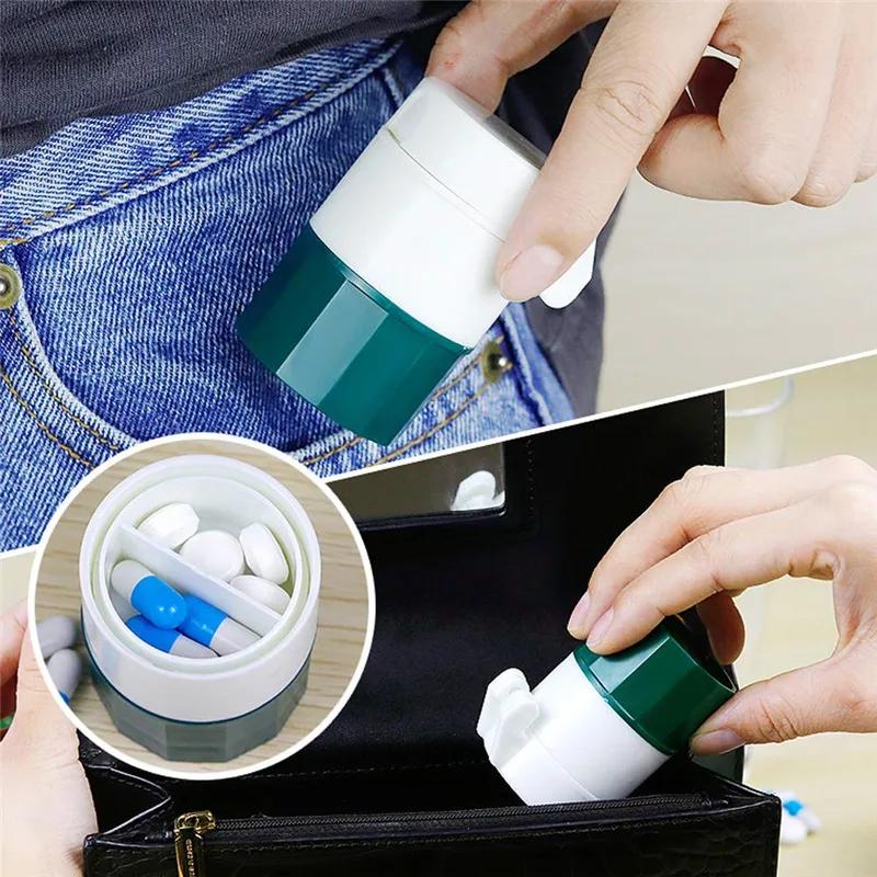 4-in-1 Portable Pill Case Medicine Splitter Powder Grinder Pill Cutter Storage Box Drug Container Pastillero