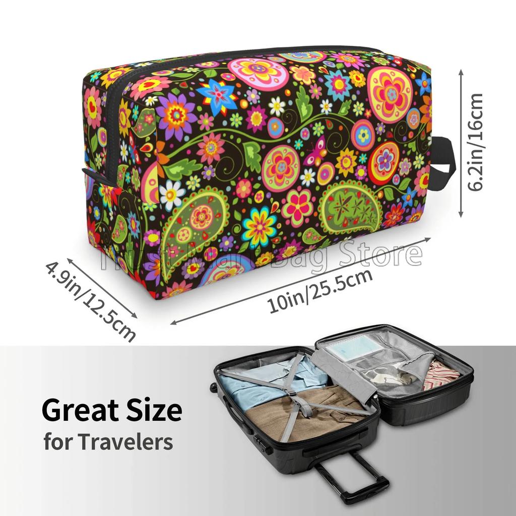 Cestovní kosmetická taštička s květinovým vzorem paisley Mandala Kosmetická taštička Organizér na make-up Velká kapacita Cestovní organizér na toaletní potřeby a příslušenství