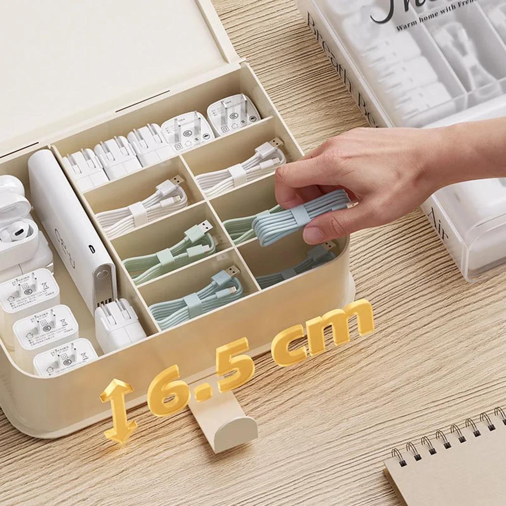 Boîte de Rangement pour Câbles de Données avec Couvercle Organisateur pour Chargeur de Téléphone Portable, Prise d'Alimentation, Gestion et Enroulement des Câbles de Bureau