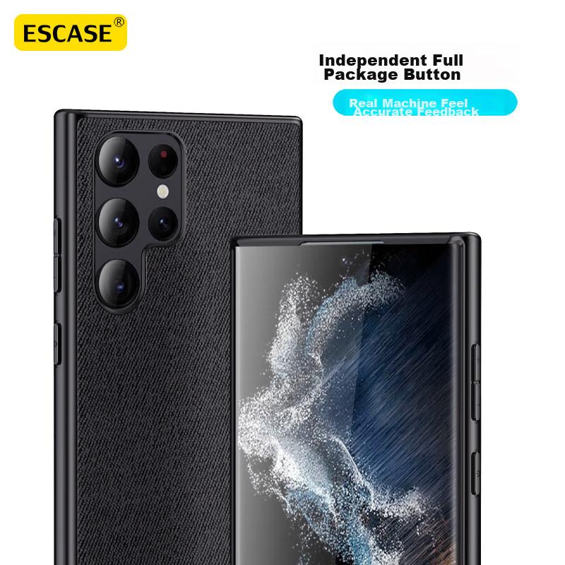 Samsung S22 Ultra Phone Case, Galaxy 5G Protective Cover, Full Edge Protection, Shockproof, Unisex, Creative Design, Leather Back, ES-19 Deep Black