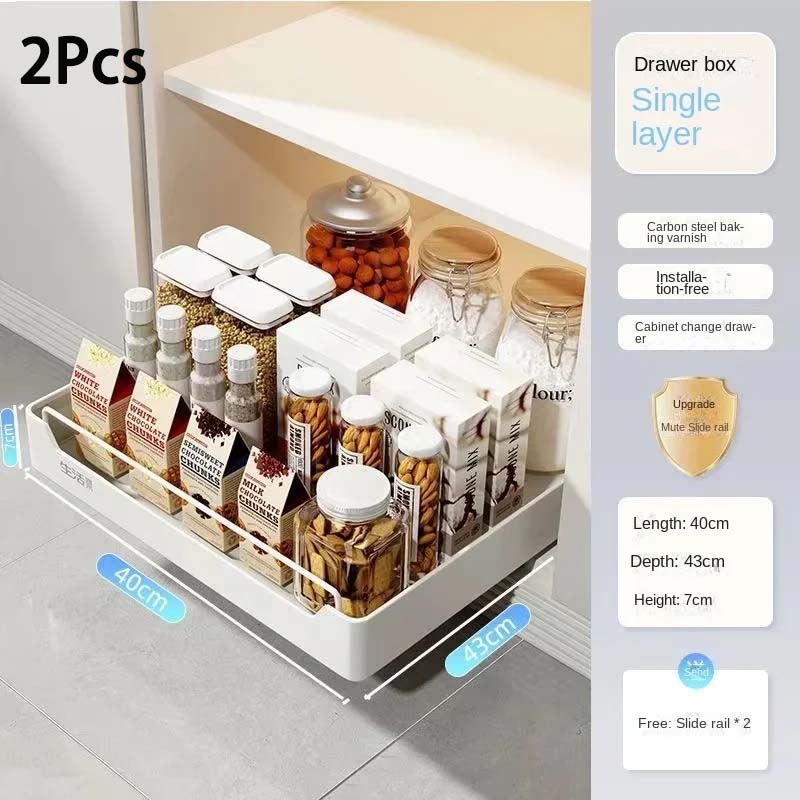 New Kitchen Storage Rack with Slide Rails Pull-out Kitchen Drawer Type Storage Tray Spice Box Storage Shelf Cabinets Organizer