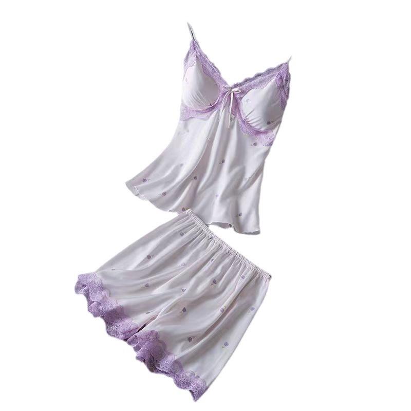 Pajamas sexy temptation women suspender nightgown nightgown set, imitation silk nightgown ice silk summer loungewear