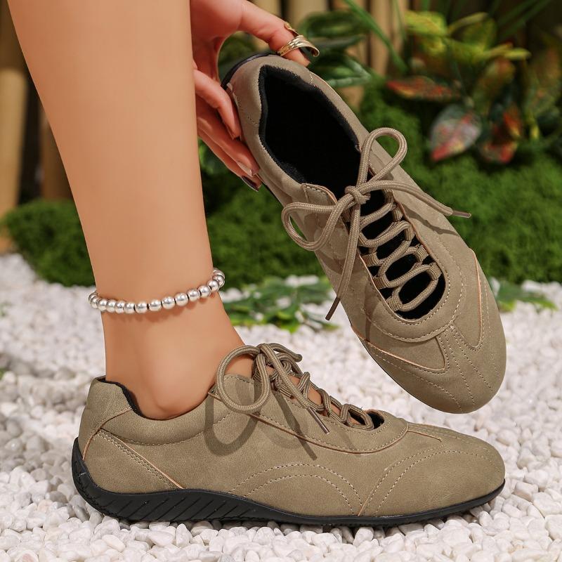 Women's Round-Toe Lace-Up Training Casual Sports Shoes, Solid Color Versatile Footwear, Available In Large Sizes.