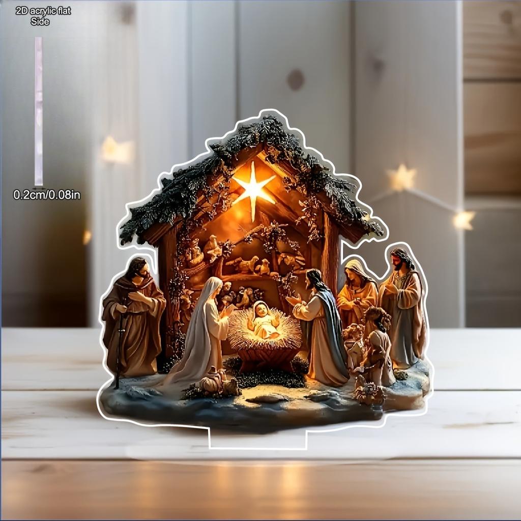 New Nativity Jesus Birth Scene Xmas Table Centerpiece Accessory 2D Flat Acrylic for Home Office Decoration Party Ornament