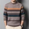 Herren gestreifter Jacquard-Strickpullover - Langarm, Rundhalsausschnitt, Dick und warm, Lässige Passform