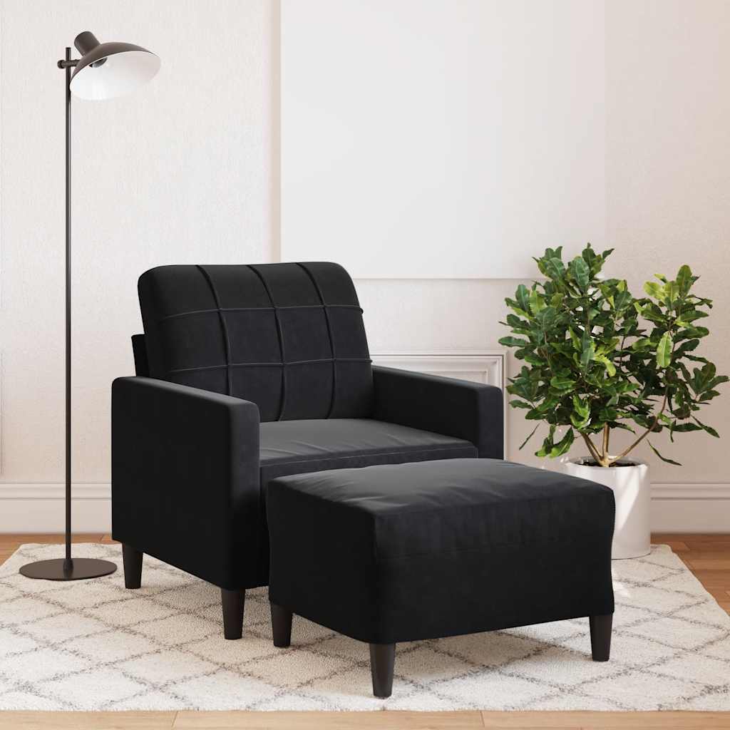 Vidaxl Armchair with Footrest, Black, 60 Cm, Upholstered In Velvet