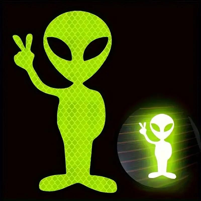 1 pcs Car Sticker Personality Fashion Alien Peace Highly Reflective Motorcycle Vinyl Decals Accessories Sunscreen