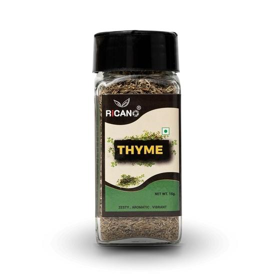 Ricano Timian 15g | 100% Naturlige Tørkede Blader | Essensielt Kjøkkenkrydder | Autentisk Middelhavssmak | Ideell for Matlaging  (15g, Pakke med 1)