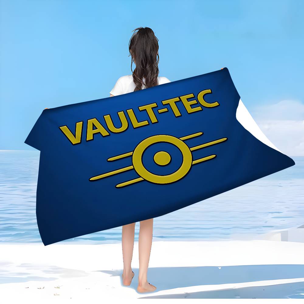 V-Vault-Tec F-Fallout Logo Bath Towel Microfiber Soft Water Absorbing Breathable For Girl Kids Decorative Cartoon Beach Towel