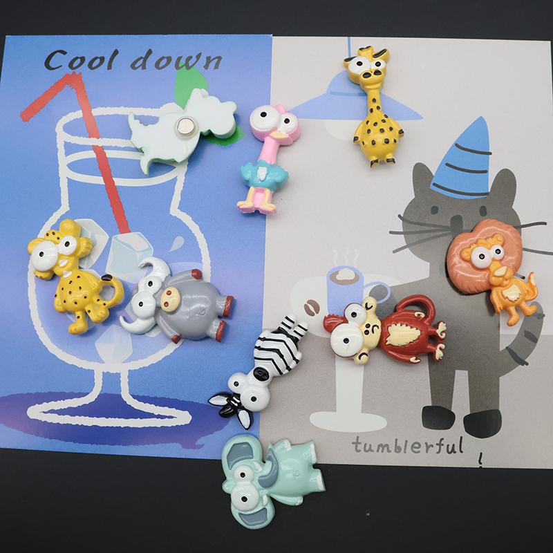 Cute Animal Style Big Eye Flamingo Lion Leopard Elephant Giraffe Resin Fridge Magnets Strong Magnetic Sticker Push Pin DIY Decor