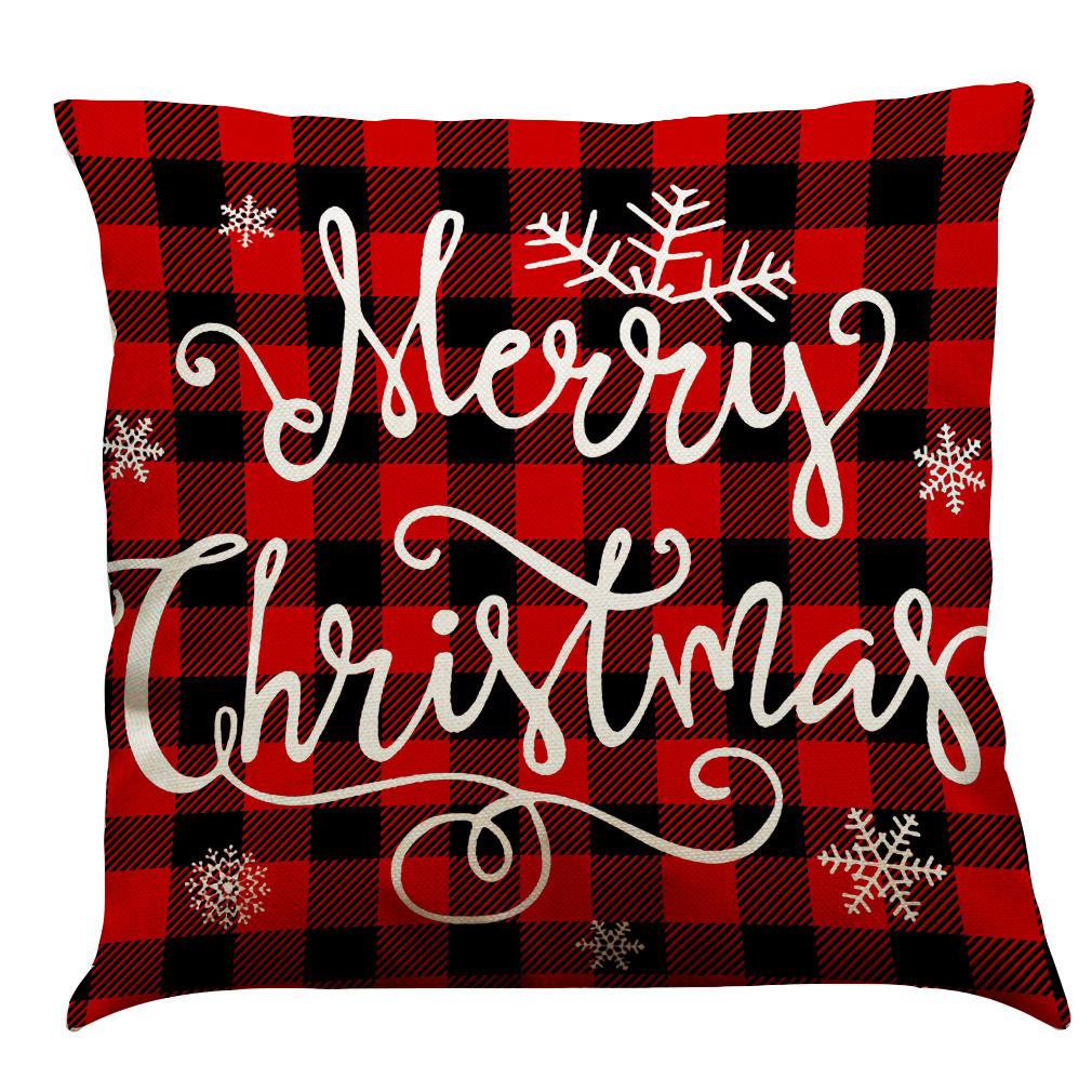 Red Plaid Elk Deep Forest Christmas Pillow Cover Home Sofa Cushion Cover
