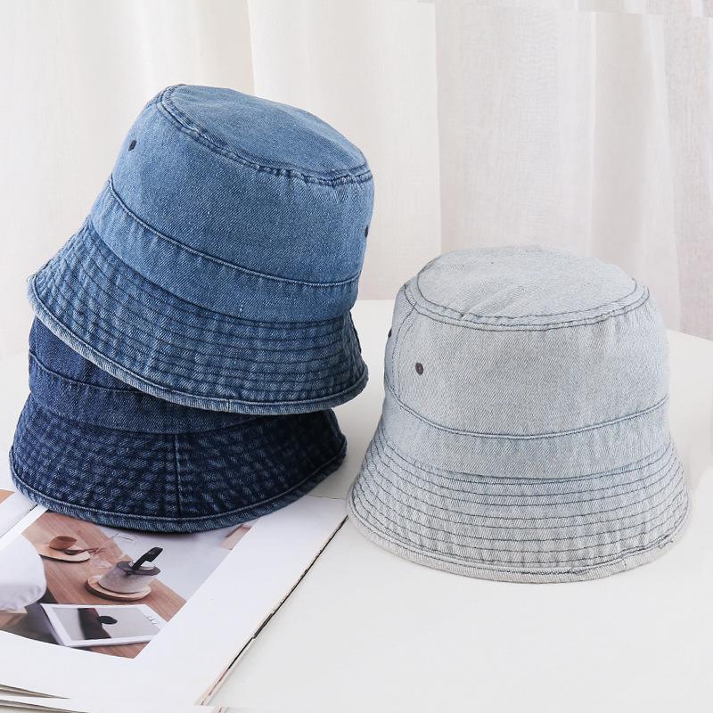 Retro washed denim bucket hat women's summer fashion versatile big head circumference showing face small sunshade basin hat men
