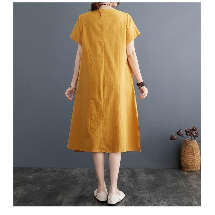 Embroidered A-line Short Sleeve Retro Dress - 2026 Summer Plus Size Loose Fit