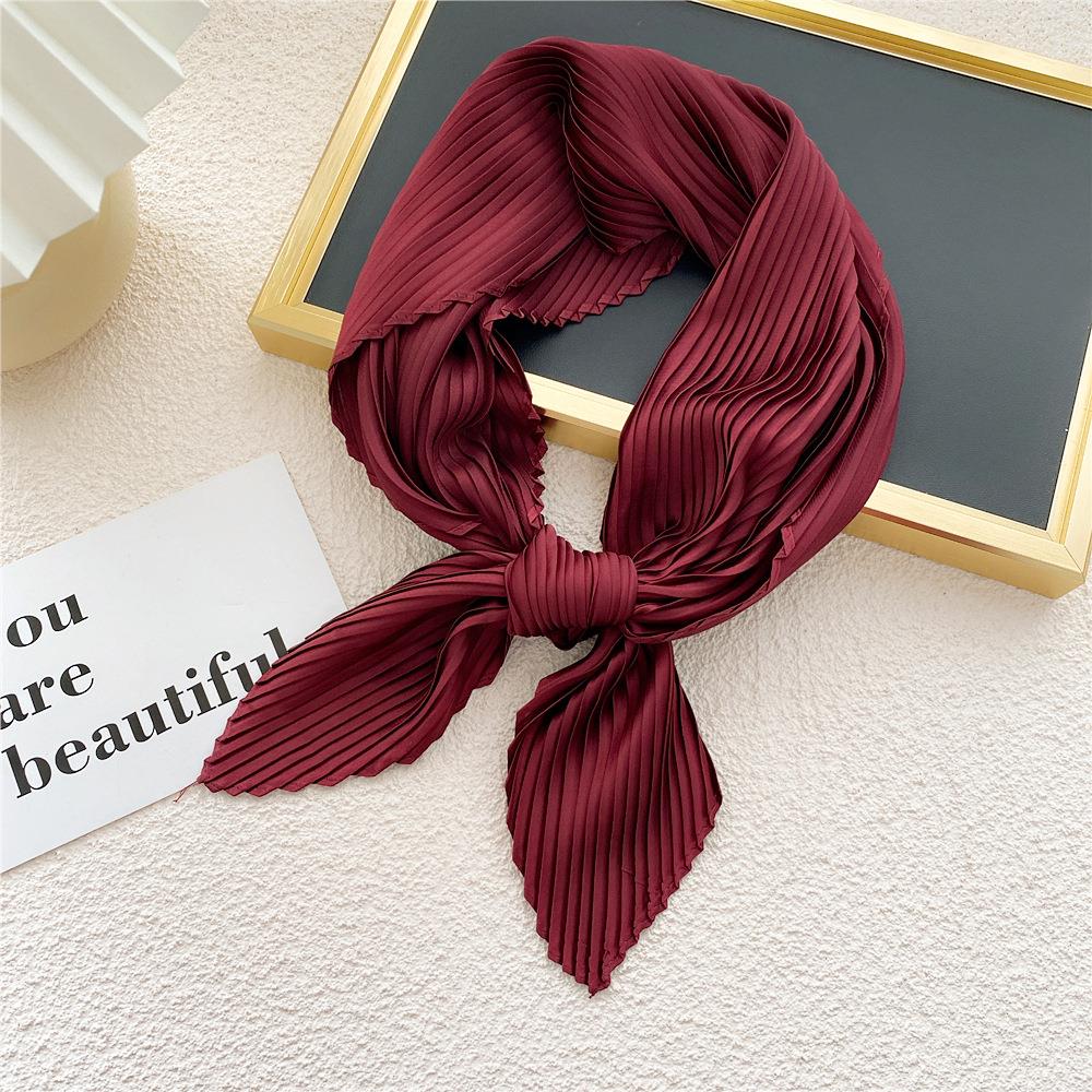 Crinkle Pleated Square Scarf Decorative Solid Color Crinkle Scarf Shawl Women Hijab Neckerchief Headscarf Thin Hair Tie Band